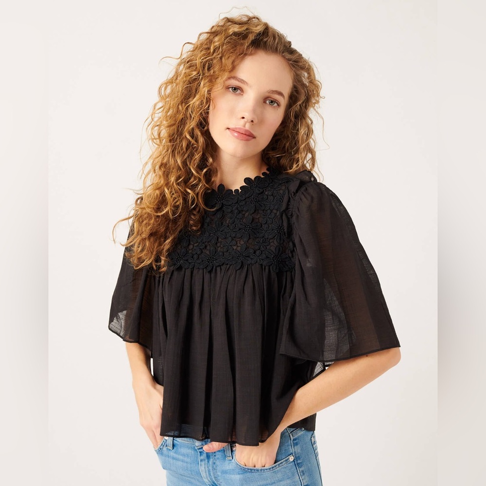 7 For All Mankind Floral Appliqué Blouse